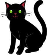 black cartoon cat with green eyes