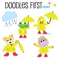 Rainy Day Animals Digital For Scrapbooking Card