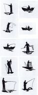 collage from the image of fishermen on the lake