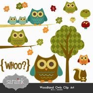 Clip art of Woodland owls