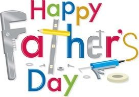 happy fatherâs day, letters with hand tools, drawing