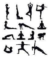 variety of silhouettes in a yoga pose as a picture for clipart