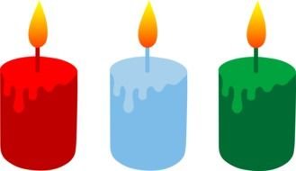 drawn red, blue and green candles