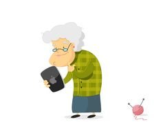 drawing of a grandmother with a smartphone in hand