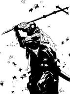 black and white picture of Mike Mignola
