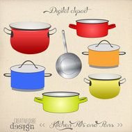 Retro Vectors Pots And Pans Saucepans Frypan On