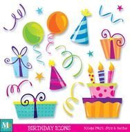 Happy Birthday Icons Illustrations Instant Download Fun Scra