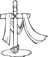 Black and white drawing of Lenten cross