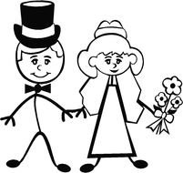 Bride and groom cartoon drawing