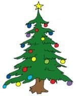 painted green tree with colorful balls and a yellow star