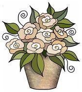 painted beige flowers in a light brown pot