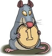 drawn gray mouse with a coin