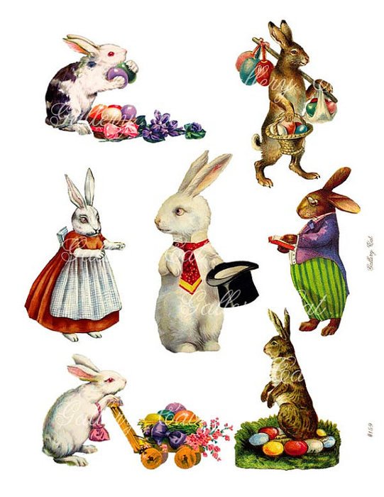 Vintage Easter Bunny Instant Download Rabbit For Gift Tags