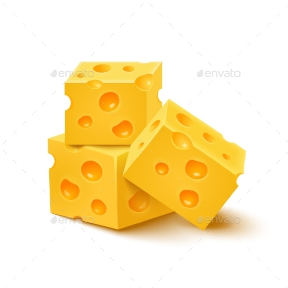 Graphicriver Cubes Of Yellow Cheese On White Background Vector