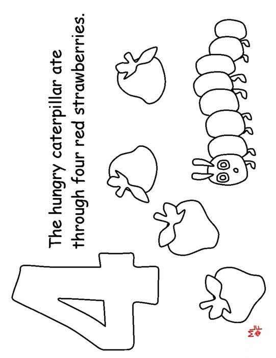 picture with the number 4 and drawings of berries
