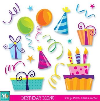 Happy Birthday Icons Illustrations Instant Download Fun Scra