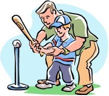 dad teaches son to play baseball