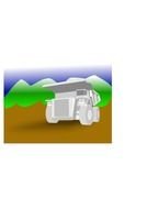drawn gray truck on a background of green mountains