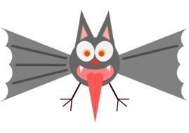 drawn gray cartoon bat on a black background