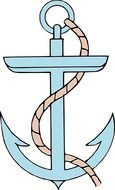 drawn blue anchor and rope