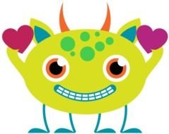 drawing of a green monster with hearts in hands
