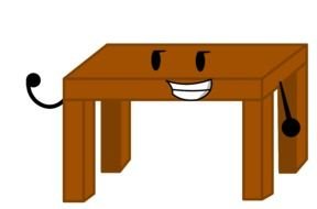 wooden table with face and hands