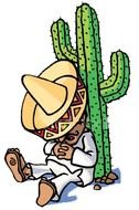 Mexican is sleeping in a cactus
