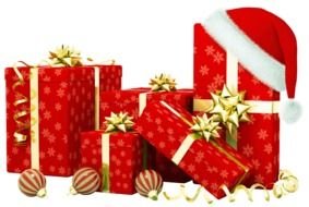 set of Christmas Gift Box and santa hat