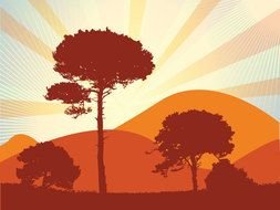 hills and trees in orange