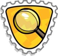 painted yellow logo with magnifier