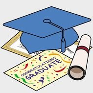 graduation cap on papers, greeting