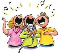 drawn three cartoon singing people