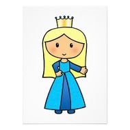 Cartoon Cute Blond Princess In Blue Dress 5 X 7 Invitation