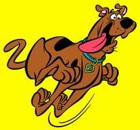 cartoon running dog as an illustration on a yellow background