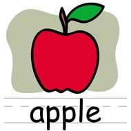 drawing of a red apple with the inscription
