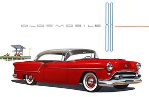 red classic car on a white background