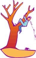 drawing of a man on a tree at night