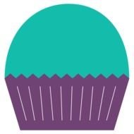 painted blue cupcake in purple packaging