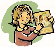 drawing of a little girl with a book in her hands