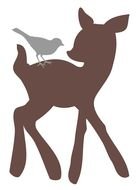 silhouette of a small deer with a bird on its back