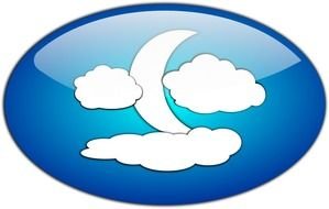 drawn moon and clouds on a blue button