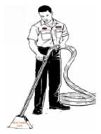 black and white picture of a man with a vacuum cleaner in his hands