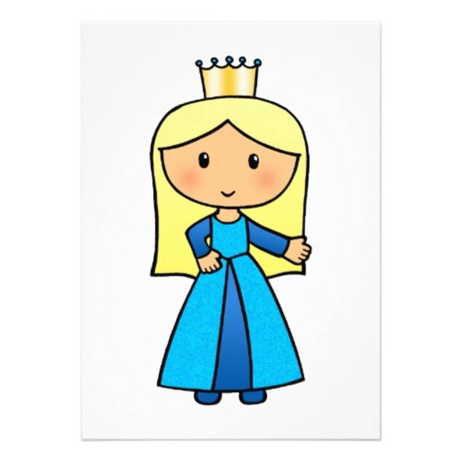 Cartoon Cute Blond Princess In Blue Dress 5 X 7 Invitation