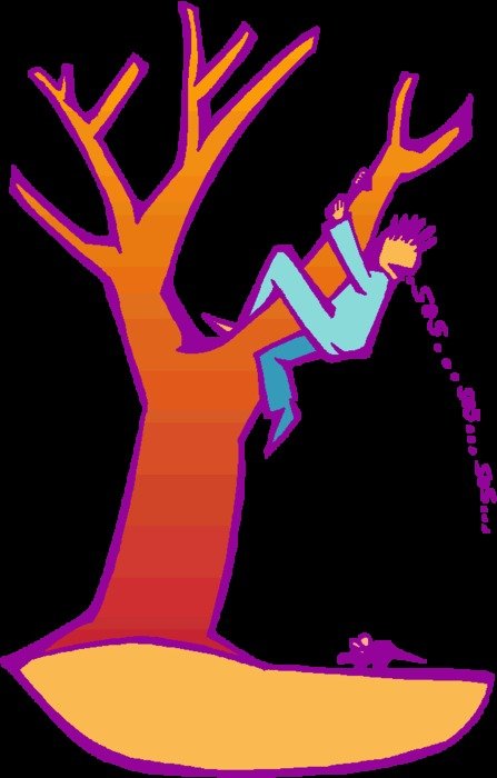 drawing of a man on a tree at night