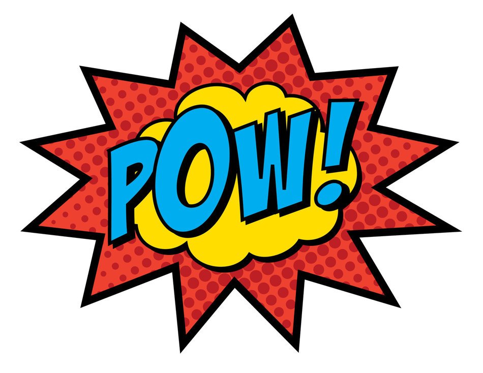 Pow inscription on a colored background