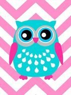 blue owl on a striped pink background