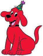 happy red dog in celebration hat