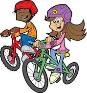 cartoon friends ride a bike