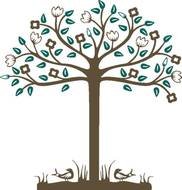 drawing of a tree with leaves and flowers