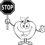 funny apple with a stop sign as a picture for clipart